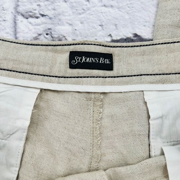 St. Johns Bay Men's Linen-Cotton Blend Straight Pants 40W x 30L Beige High Rise - Picture 3 of 14